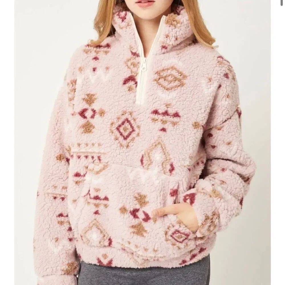 Love Tree NWT Aztec Sherpa faux fur quarter zip small